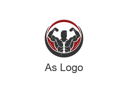 bodybuilder flexing in swooshes forming circle
