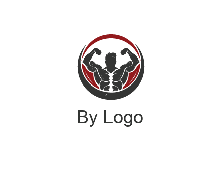 bodybuilder flexing in swooshes forming circle