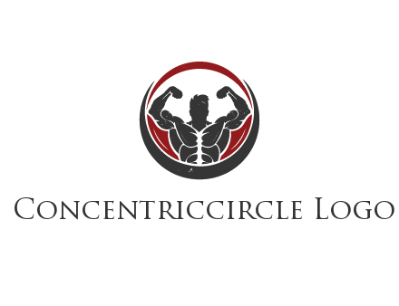bodybuilder flexing in swooshes forming circle