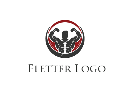 bodybuilder flexing in swooshes forming circle