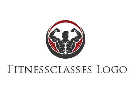 bodybuilder flexing in swooshes forming circle