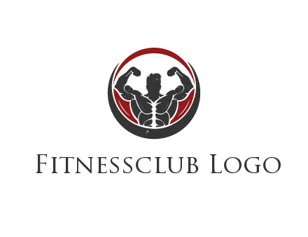 bodybuilder flexing in swooshes forming circle
