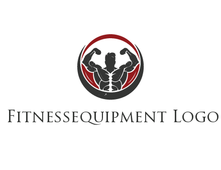 bodybuilder flexing in swooshes forming circle
