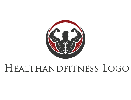 bodybuilder flexing in swooshes forming circle