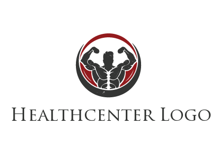 bodybuilder flexing in swooshes forming circle