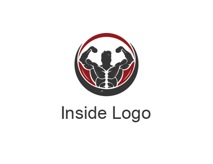bodybuilder flexing in swooshes forming circle