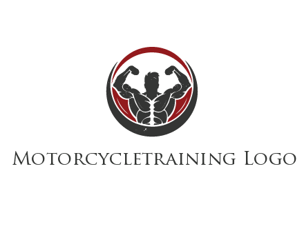 bodybuilder flexing in swooshes forming circle