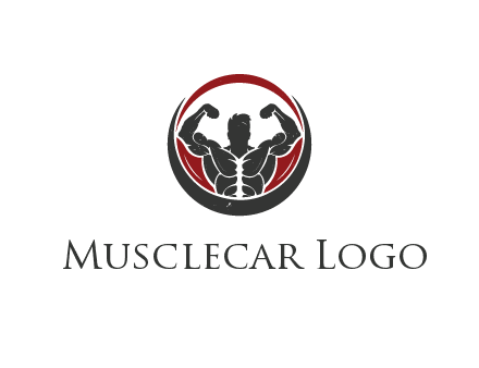 bodybuilder flexing in swooshes forming circle