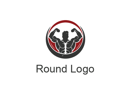 bodybuilder flexing in swooshes forming circle