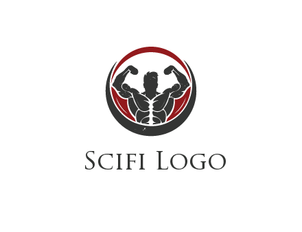 bodybuilder flexing in swooshes forming circle