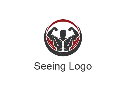 bodybuilder flexing in swooshes forming circle
