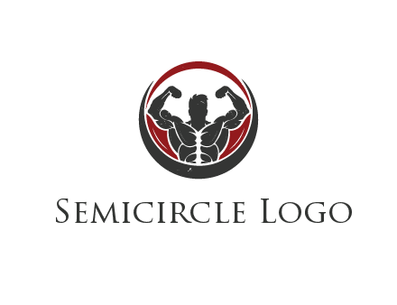 bodybuilder flexing in swooshes forming circle