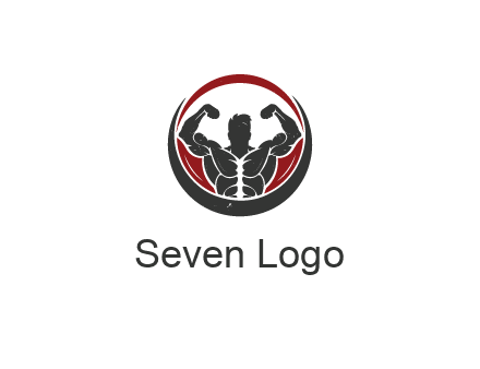 bodybuilder flexing in swooshes forming circle