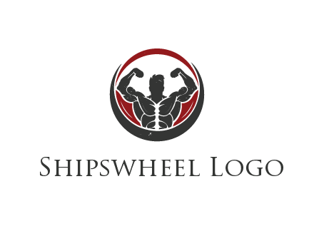bodybuilder flexing in swooshes forming circle