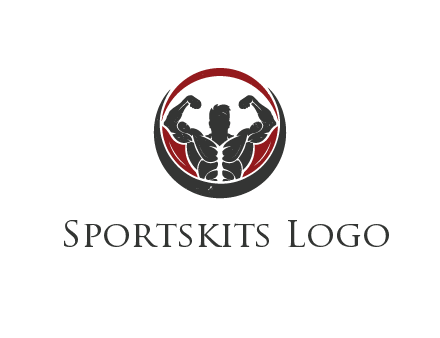 bodybuilder flexing in swooshes forming circle