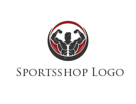 bodybuilder flexing in swooshes forming circle