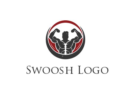 bodybuilder flexing in swooshes forming circle