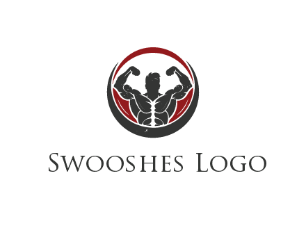 bodybuilder flexing in swooshes forming circle