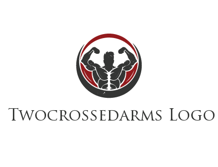 bodybuilder flexing in swooshes forming circle