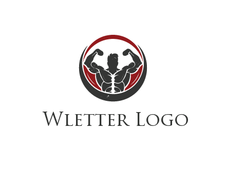 bodybuilder flexing in swooshes forming circle