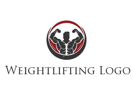 bodybuilder flexing in swooshes forming circle