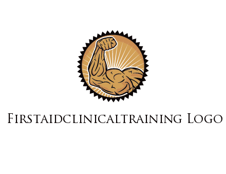 rays behind flexing bicep in circlecircle 