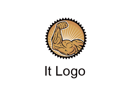 rays behind flexing bicep in circlecircle 