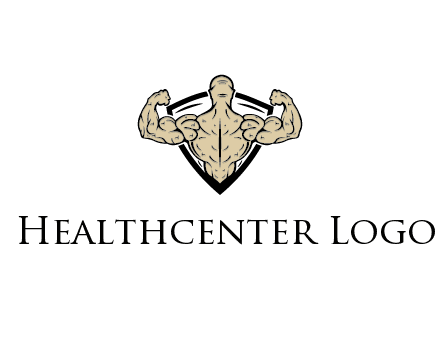 man flexing back in shield