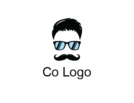 negative spacing with moustache and hair wearing sunglasses