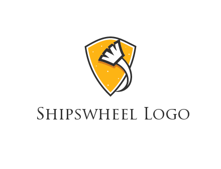 curved broomstick around shield