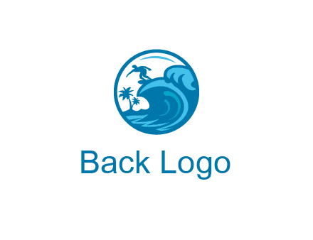 palm trees with man surfing on waves in circle
