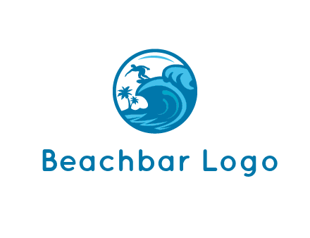 palm trees with man surfing on waves in circle