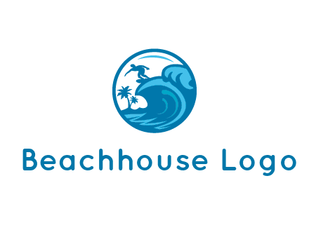 palm trees with man surfing on waves in circle