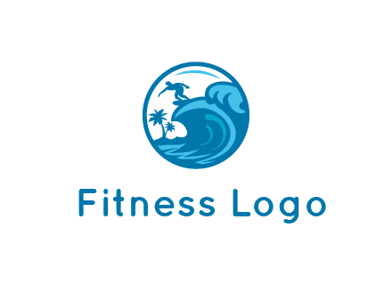 palm trees with man surfing on waves in circle
