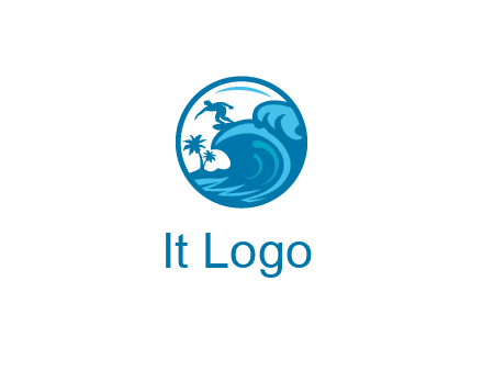 palm trees with man surfing on waves in circle