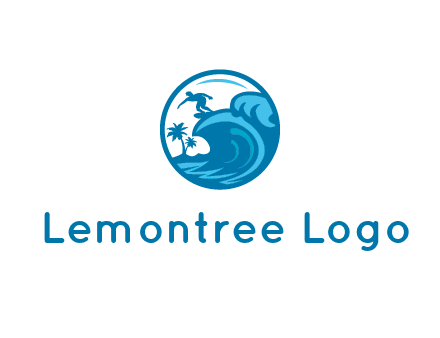 palm trees with man surfing on waves in circle
