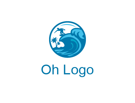 palm trees with man surfing on waves in circle