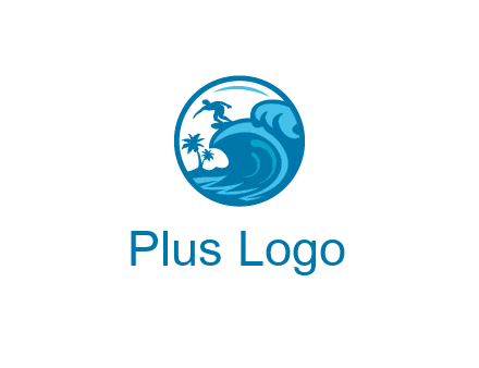 palm trees with man surfing on waves in circle