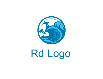 palm trees with man surfing on waves in circle