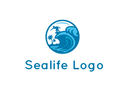 palm trees with man surfing on waves in circle