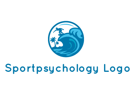 palm trees with man surfing on waves in circle
