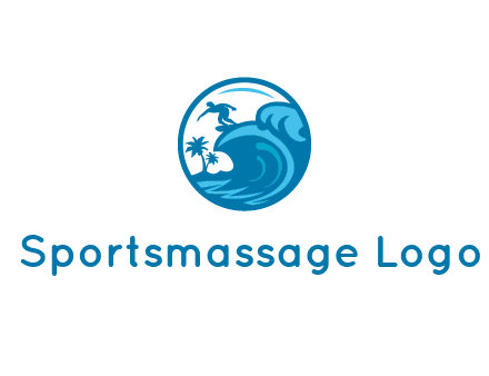 palm trees with man surfing on waves in circle