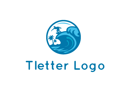 palm trees with man surfing on waves in circle
