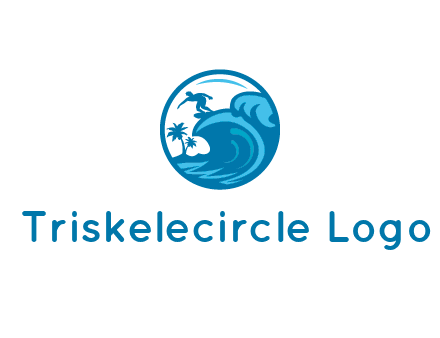 palm trees with man surfing on waves in circle