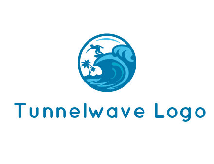palm trees with man surfing on waves in circle