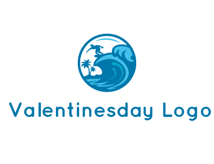 palm trees with man surfing on waves in circle