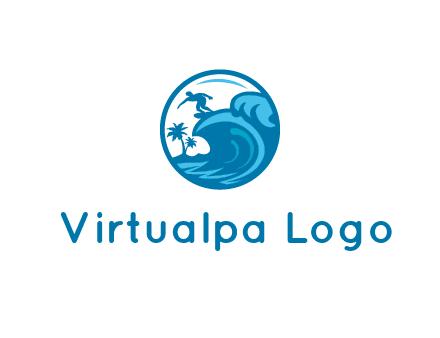 palm trees with man surfing on waves in circle