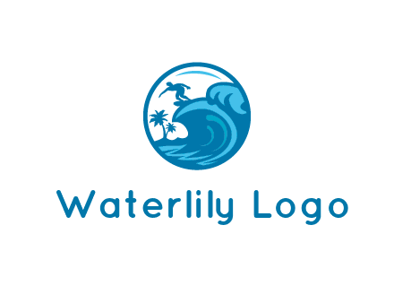palm trees with man surfing on waves in circle
