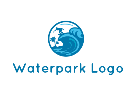 palm trees with man surfing on waves in circle