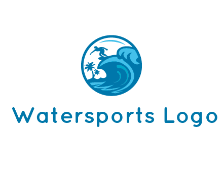 palm trees with man surfing on waves in circle